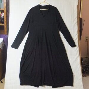 Alembika Dress Womens 3 Black V-Neck Midi Length Pockets Stretch Relaxed